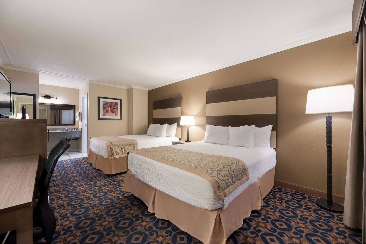 Desk, laptop workspace, blackout drapes, soundproofing