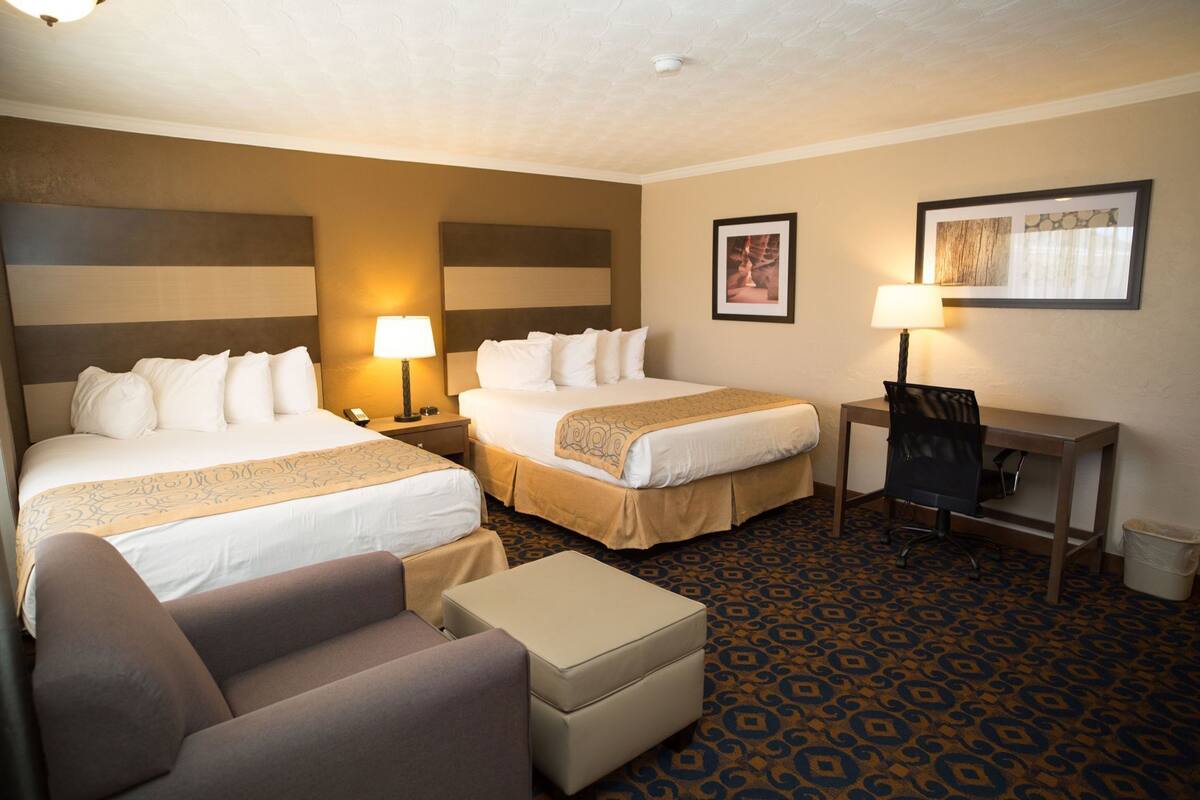 Desk, laptop workspace, blackout drapes, soundproofing