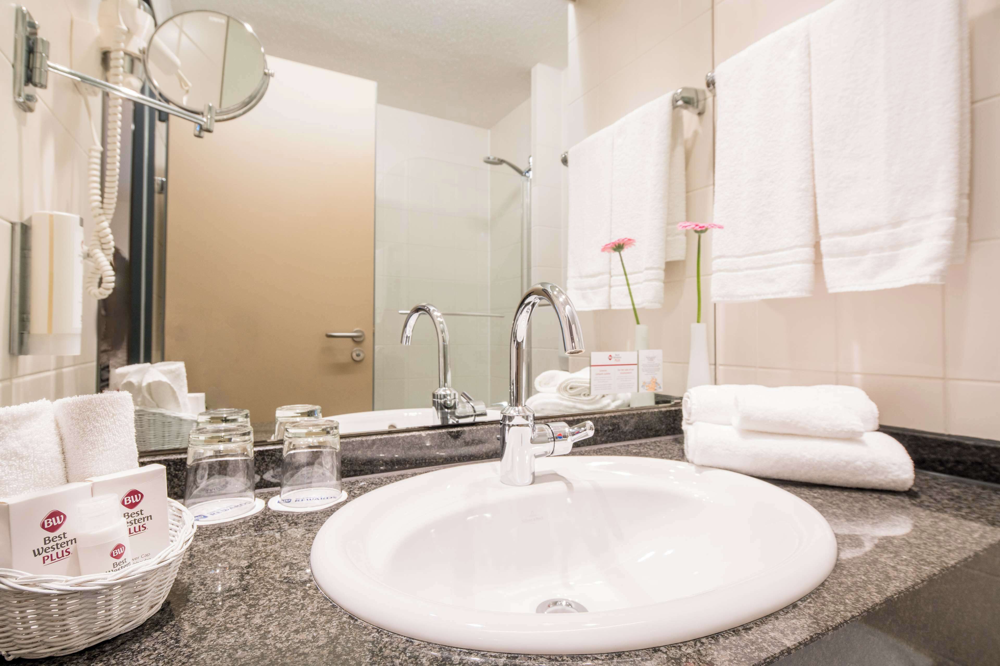 free toiletries, hair dryer, towels