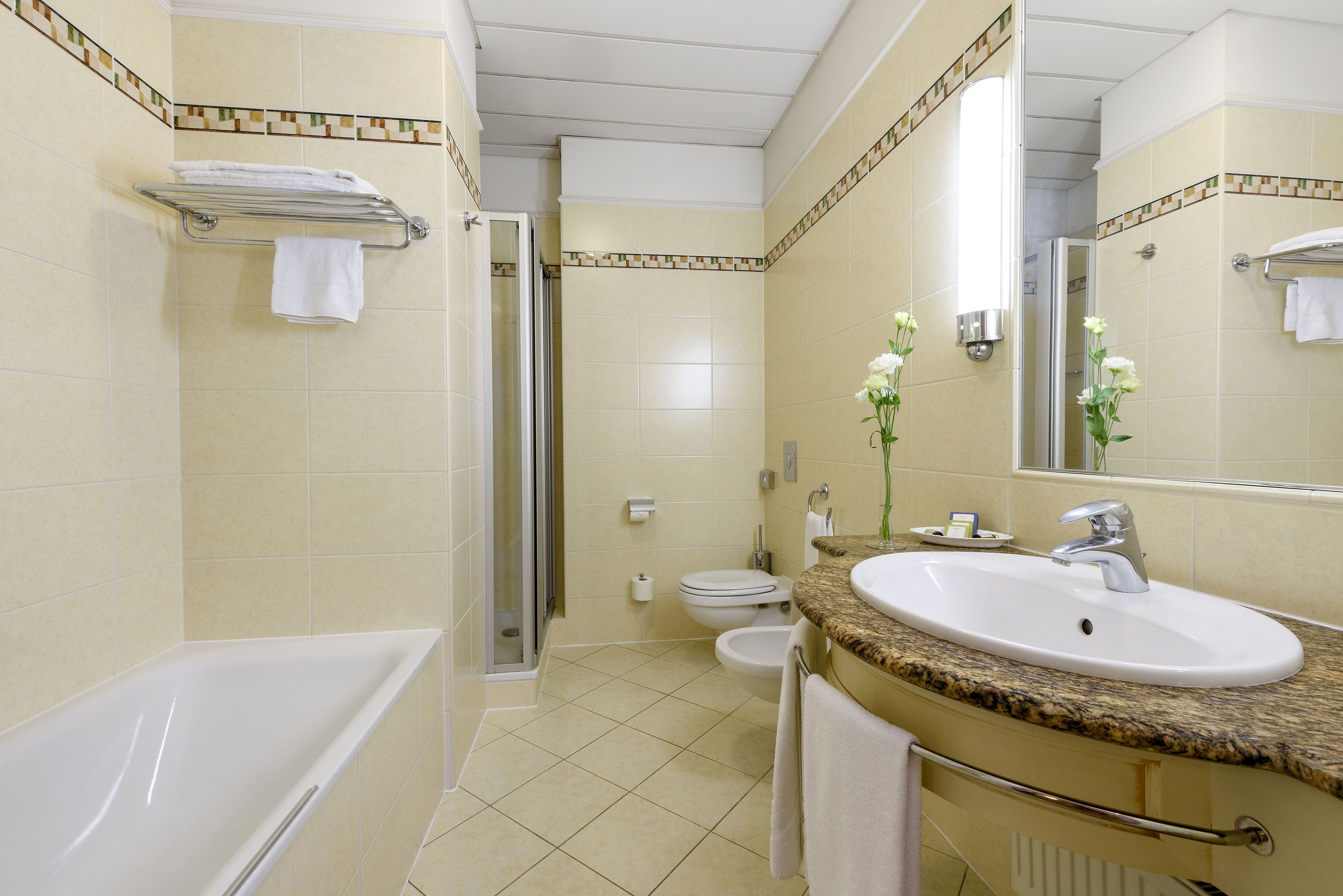 free toiletries, hair dryer, towels, soap