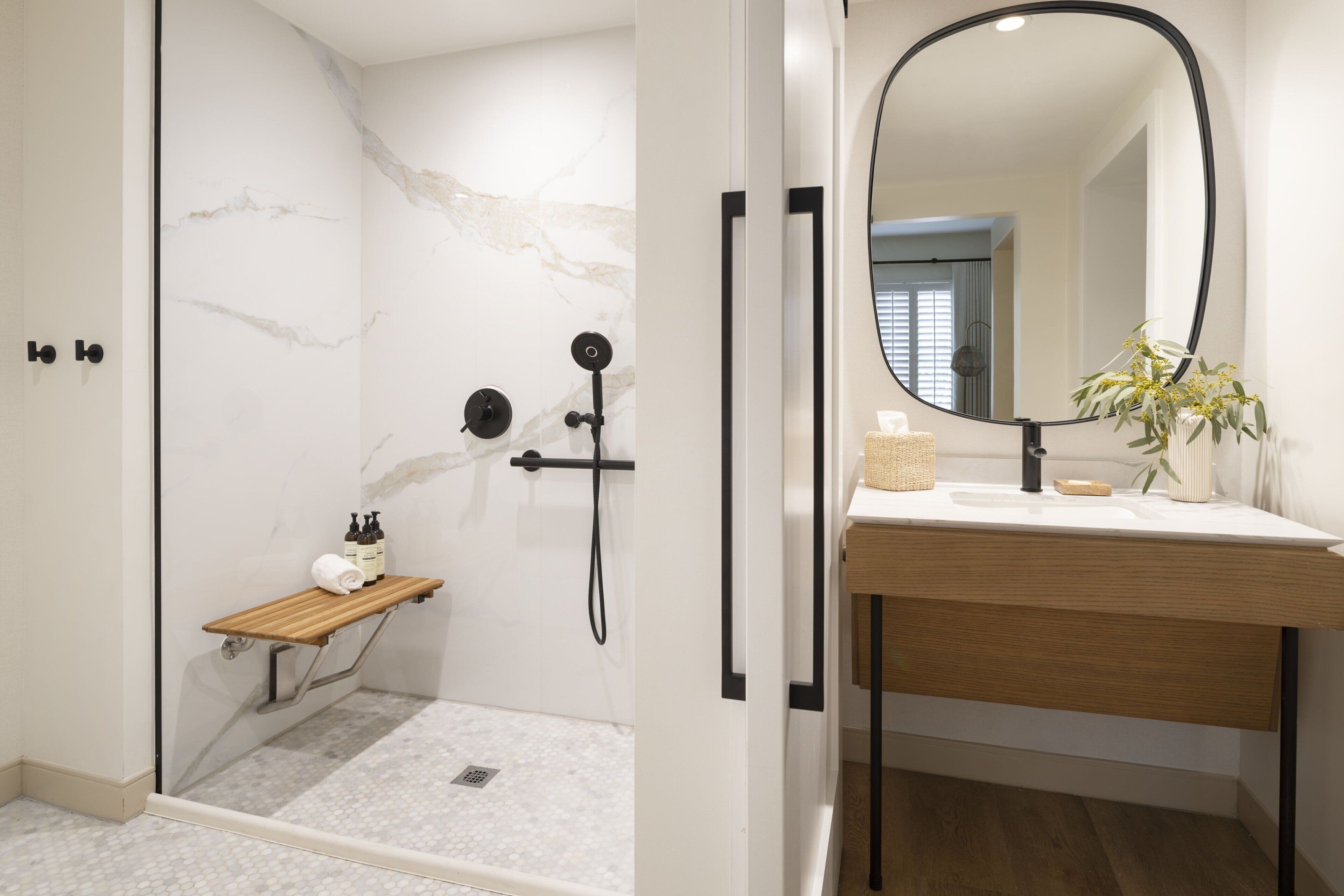 rainfall showerhead, eco-friendly toiletries, hair dryer, bathrobes