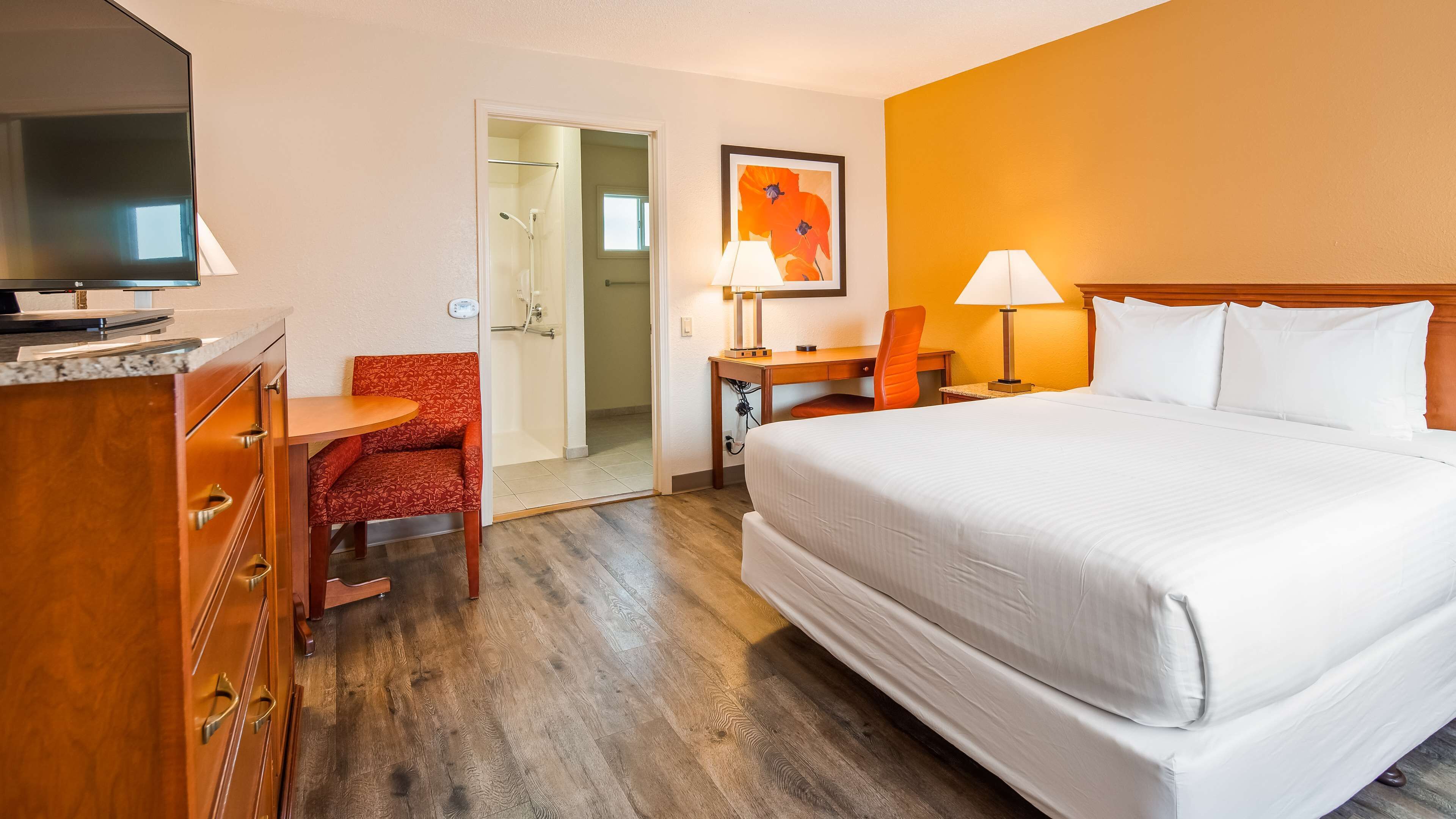 standard room, 1 queen bed, accessible, non smoking | premium bedding, desk, laptop workspace, blackout curtains