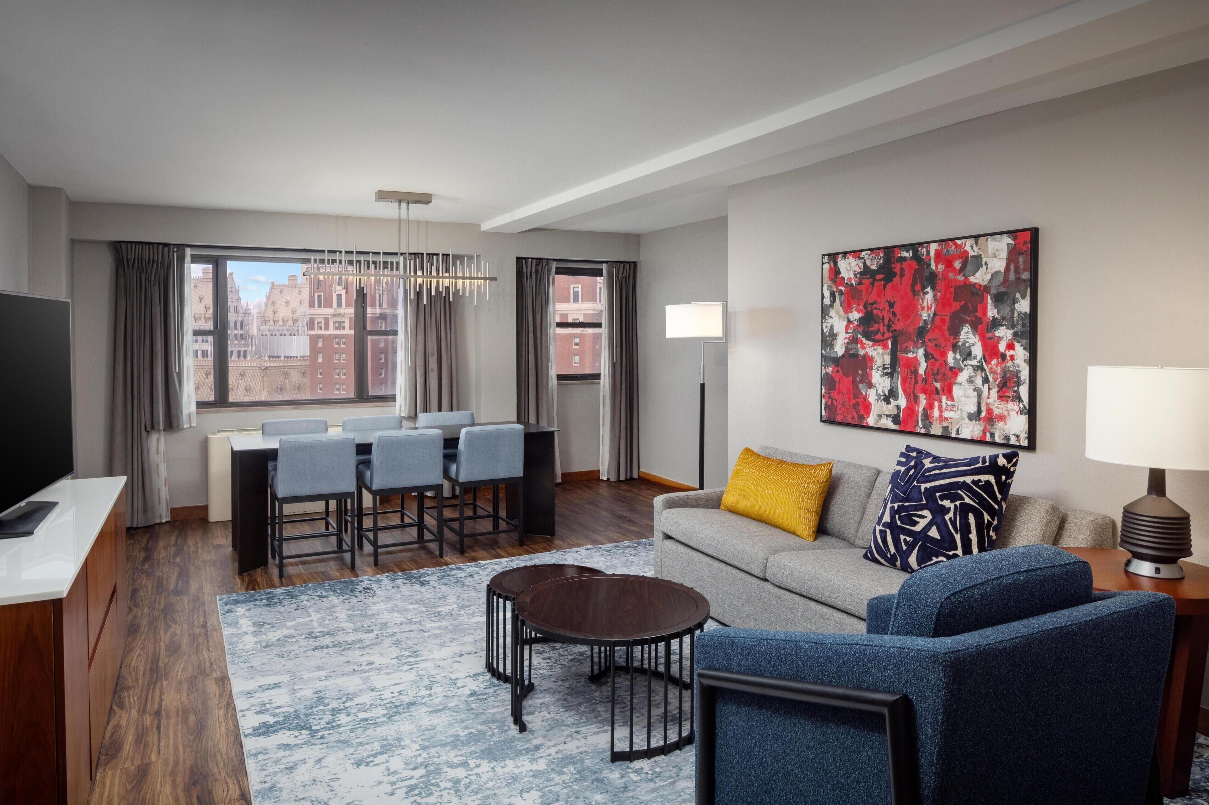 37-inch TV with premium channels, DVD player, iPod dock