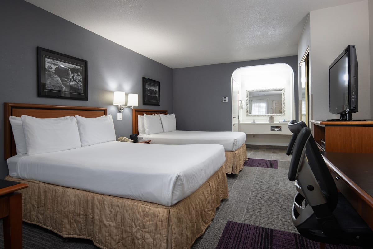 Memory-foam beds, in-room safe, desk, blackout curtains