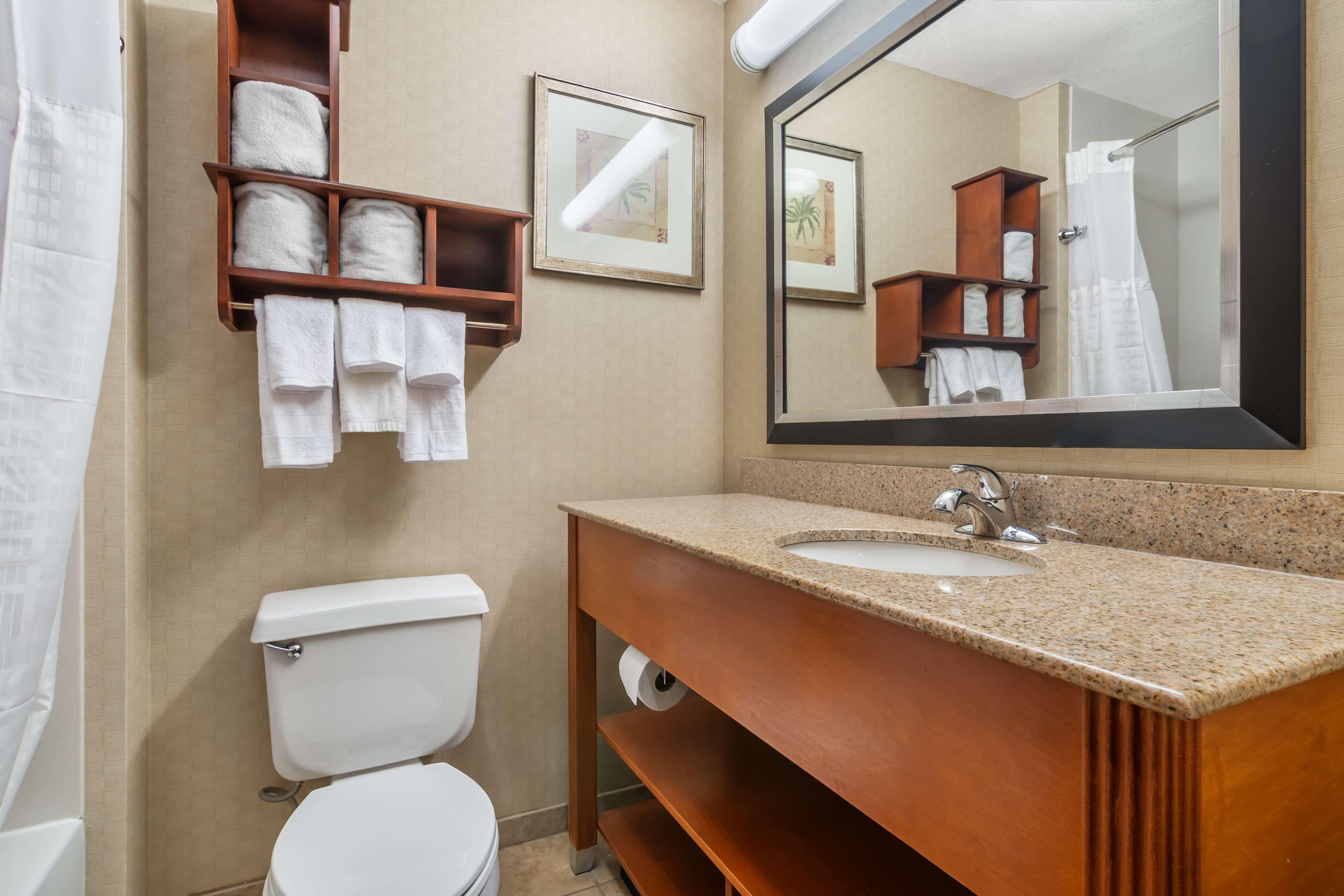 Eco-friendly toiletries, hair dryer, towels, soap