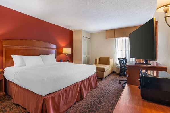 Hypo-allergenic bedding, desk, laptop workspace, iron/ironing board