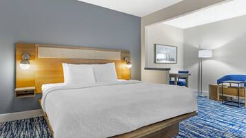 Hypo-allergenic bedding, desk, laptop workspace, iron/ironing board