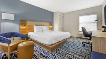 Hypo-allergenic bedding, desk, laptop workspace, iron/ironing board
