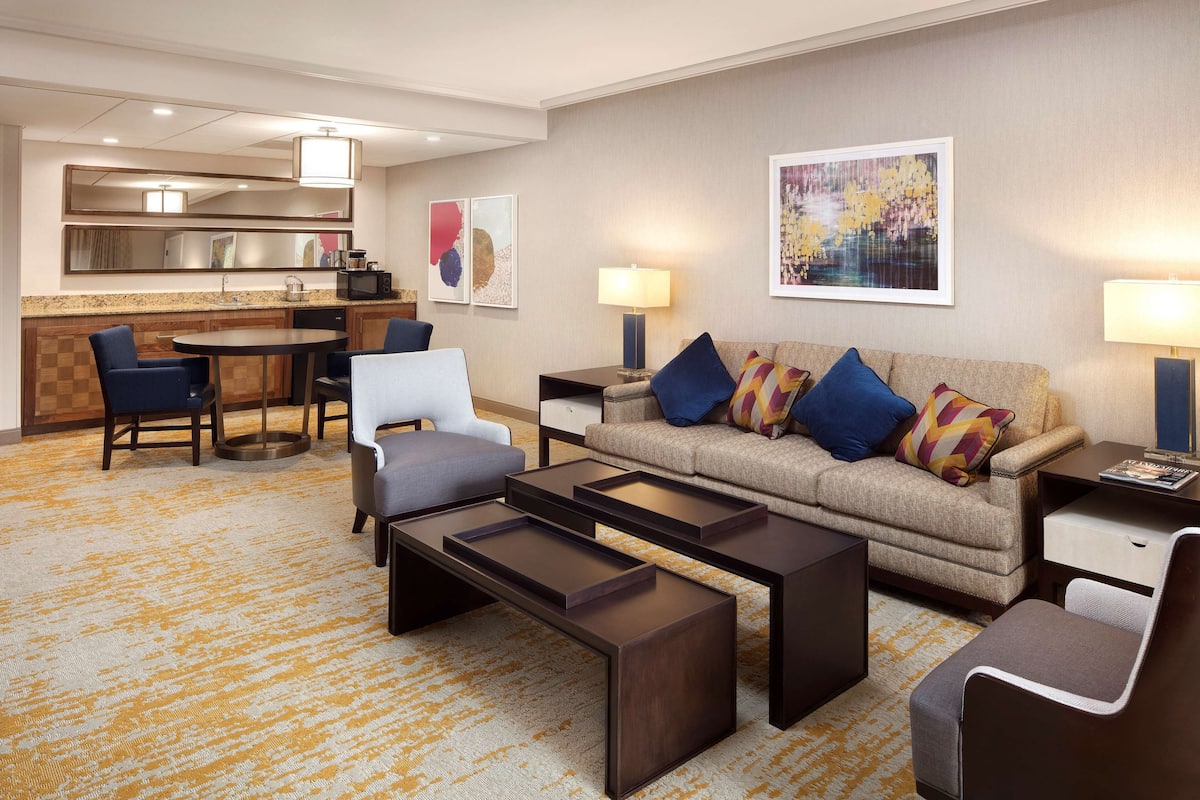 suite, 1 king bed | living area | 37-inch flat-screen tv with cable channels, tv, pay films