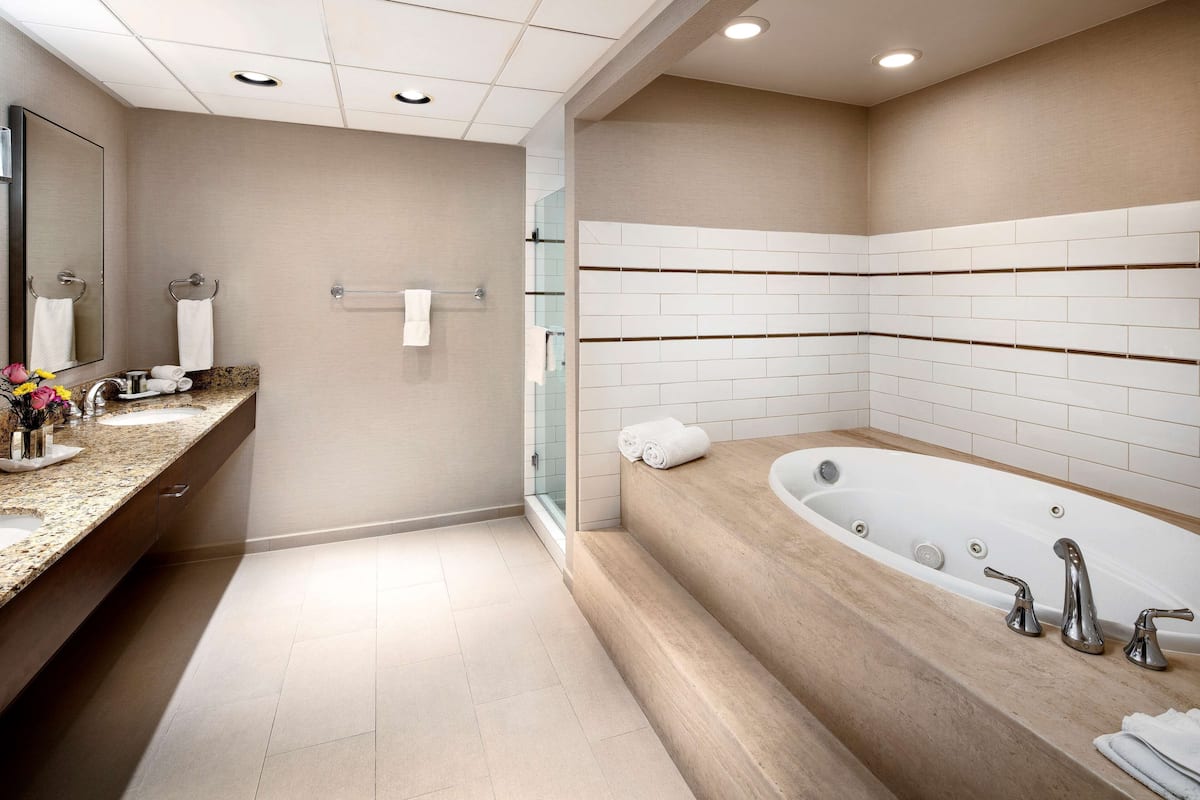 suite, 1 king bed | bathroom | combined shower/bathtub, eco-friendly toiletries, hair dryer, towels