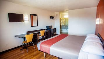 Desk, laptop workspace, WiFi, bed sheets