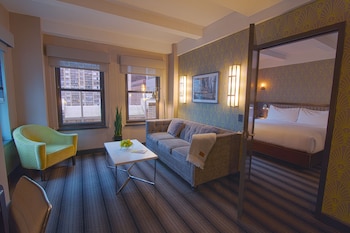 Signature Suite, Terrace | Living area | TV, iPod dock, pay movies at Hotel Edison Times Square