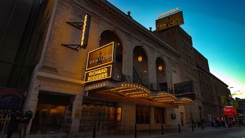 A theater with a marquee reading "Hamilton" and "Richard Rodgers."