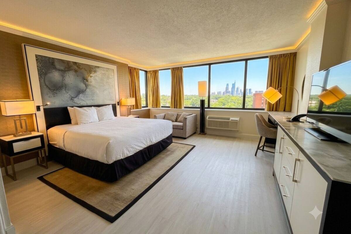 Premium Studio Suite | Premium bedding, desk, laptop workspace, blackout drapes