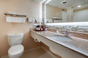 Combined shower/tub, eco-friendly toiletries, hair dryer, towels