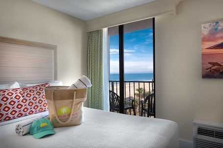 Double Queen Pier View with Balcony | In-room safe, desk, laptop workspace, blackout drapes. Surfside Beach Oceanfront Hotel