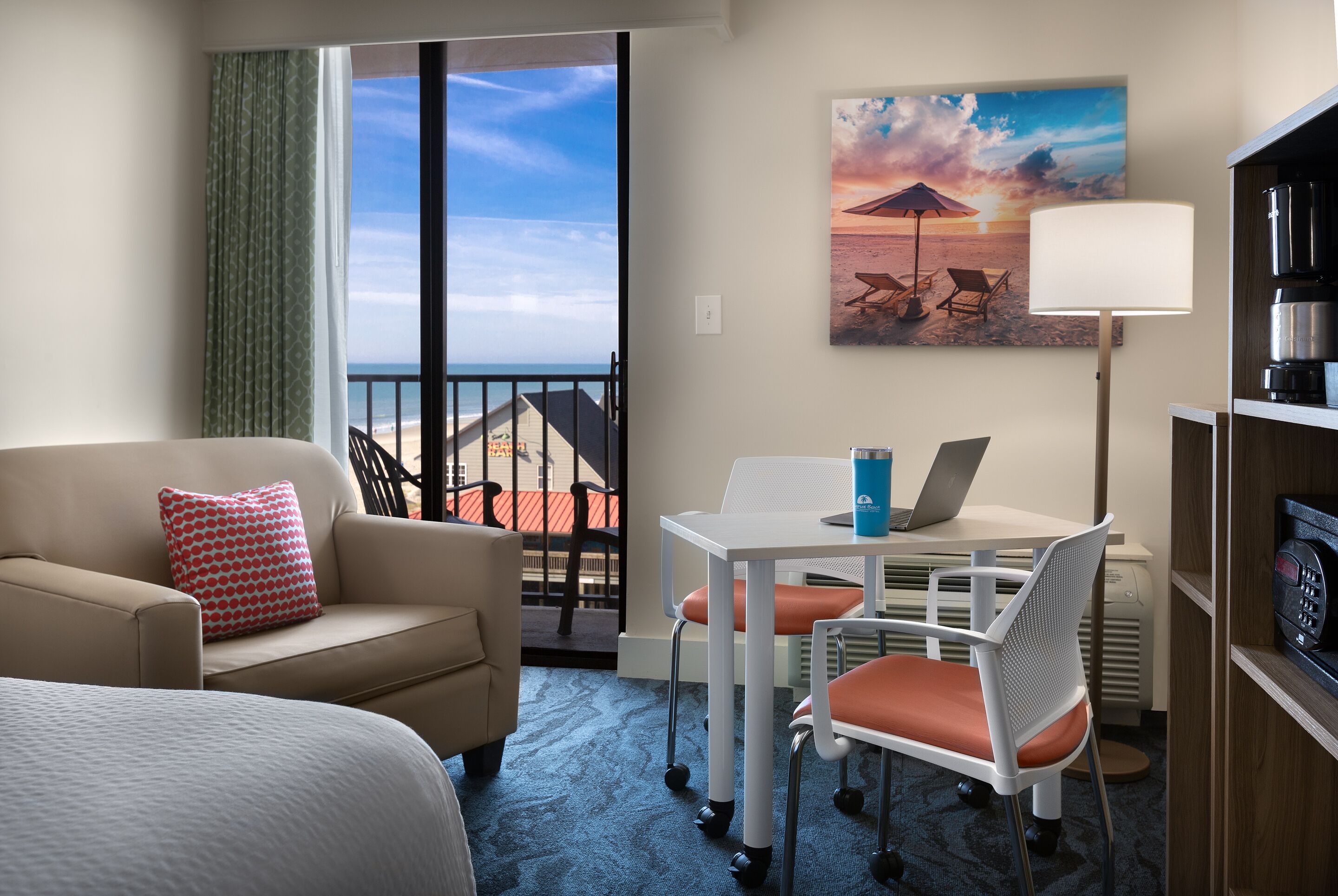 king ocean view with balcony | in-room safe, desk, laptop workspace, blackout curtains