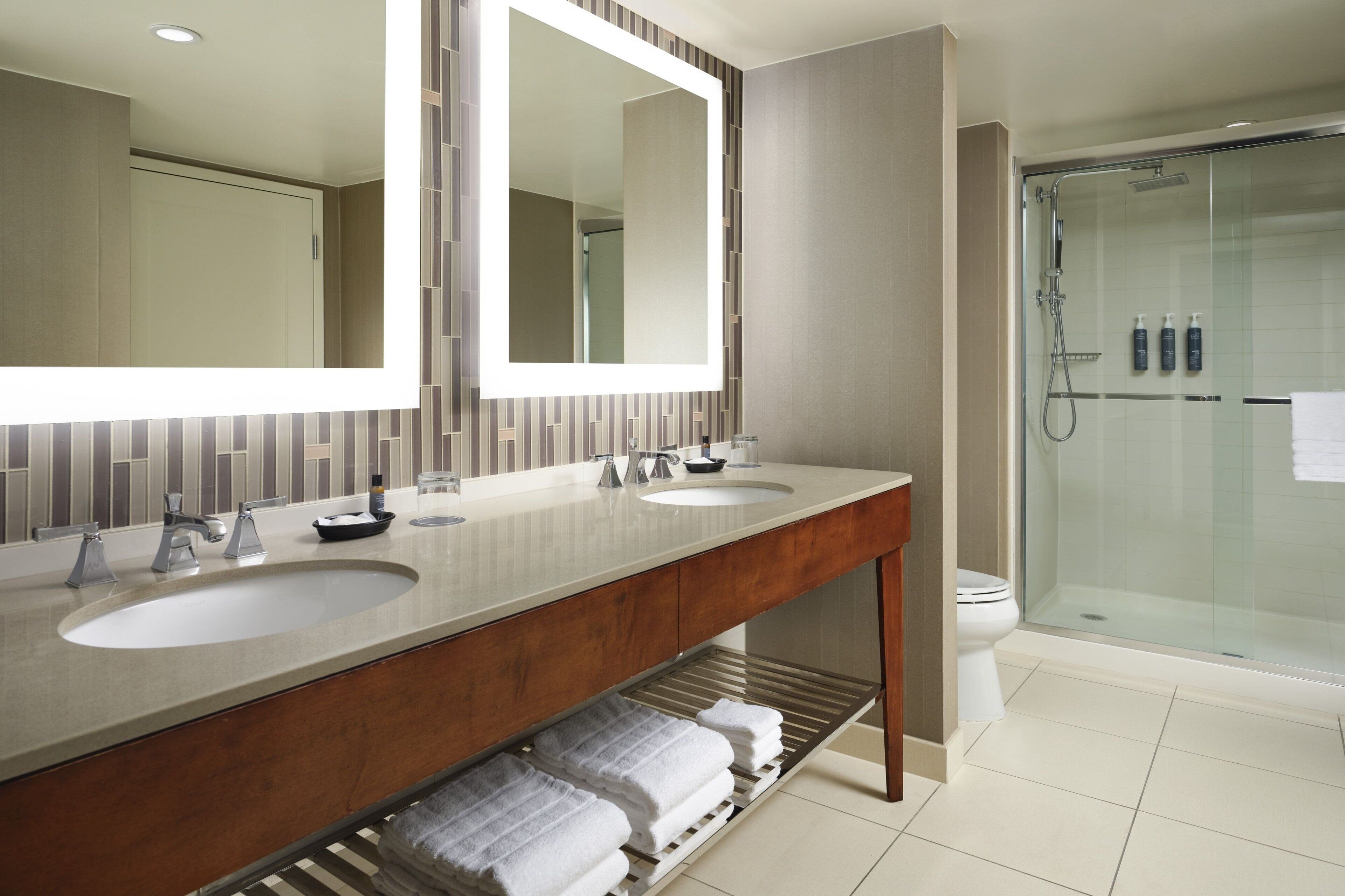 rainfall showerhead, free toiletries, hair dryer, bathrobes