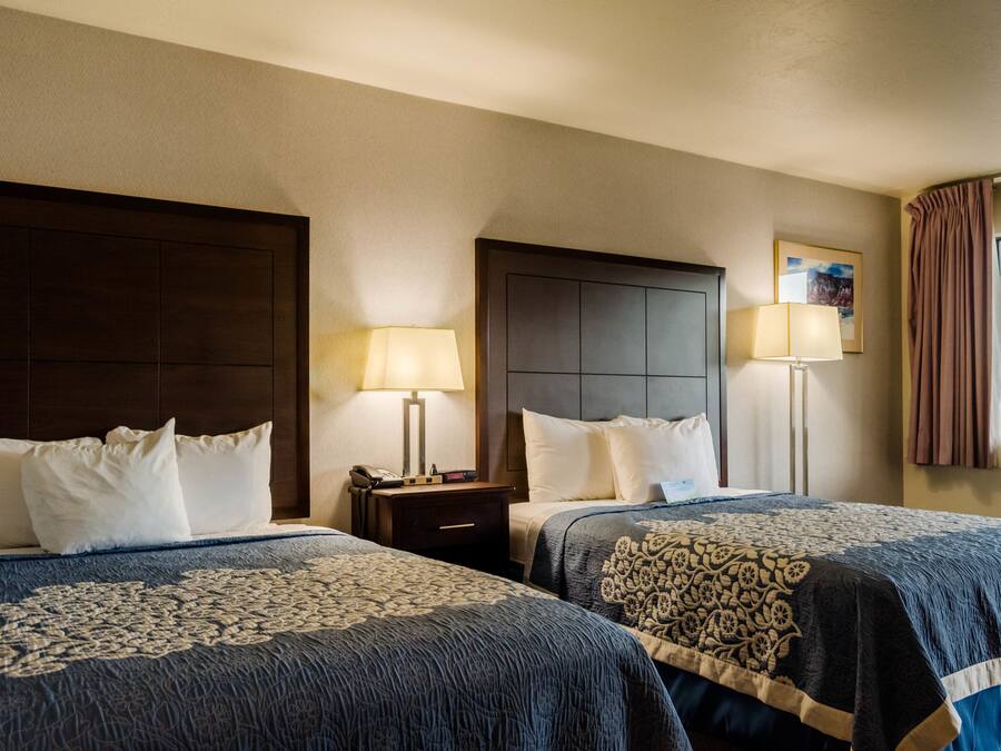 Desk, laptop workspace, blackout curtains, iron/ironing board