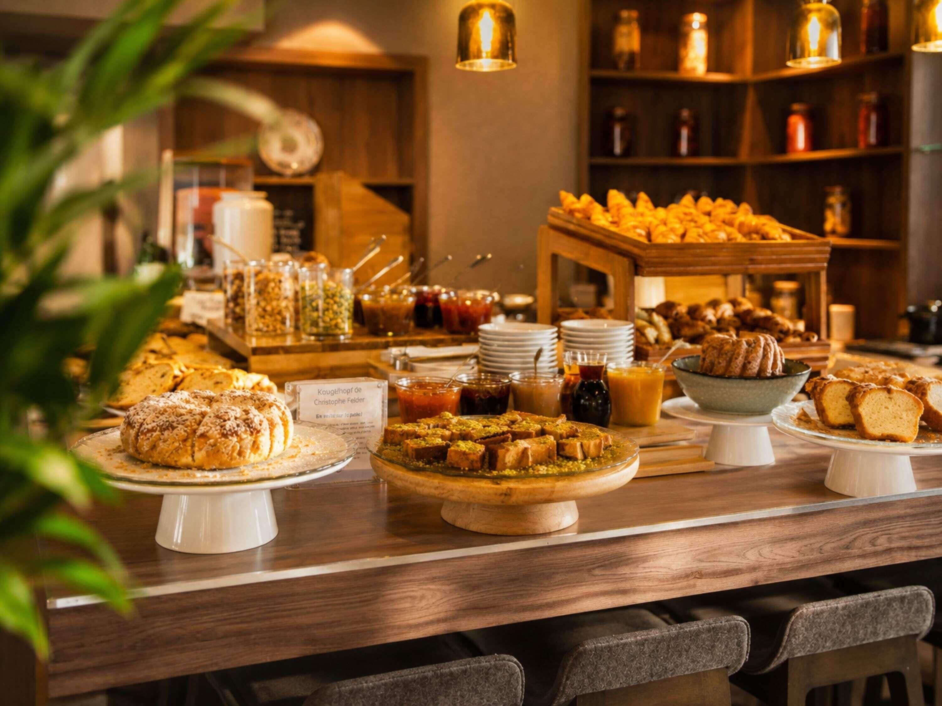 Un buffet proposant une variété de plats et d'accompagnements.