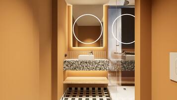 Privilege, Double Room, 1 Double Bed | Bathroom | Rainfall showerhead, designer toiletries, hair dryer, towels