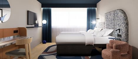 1 slaapkamer, een kluis op de kamer, een bureau, een laptopwerkplek