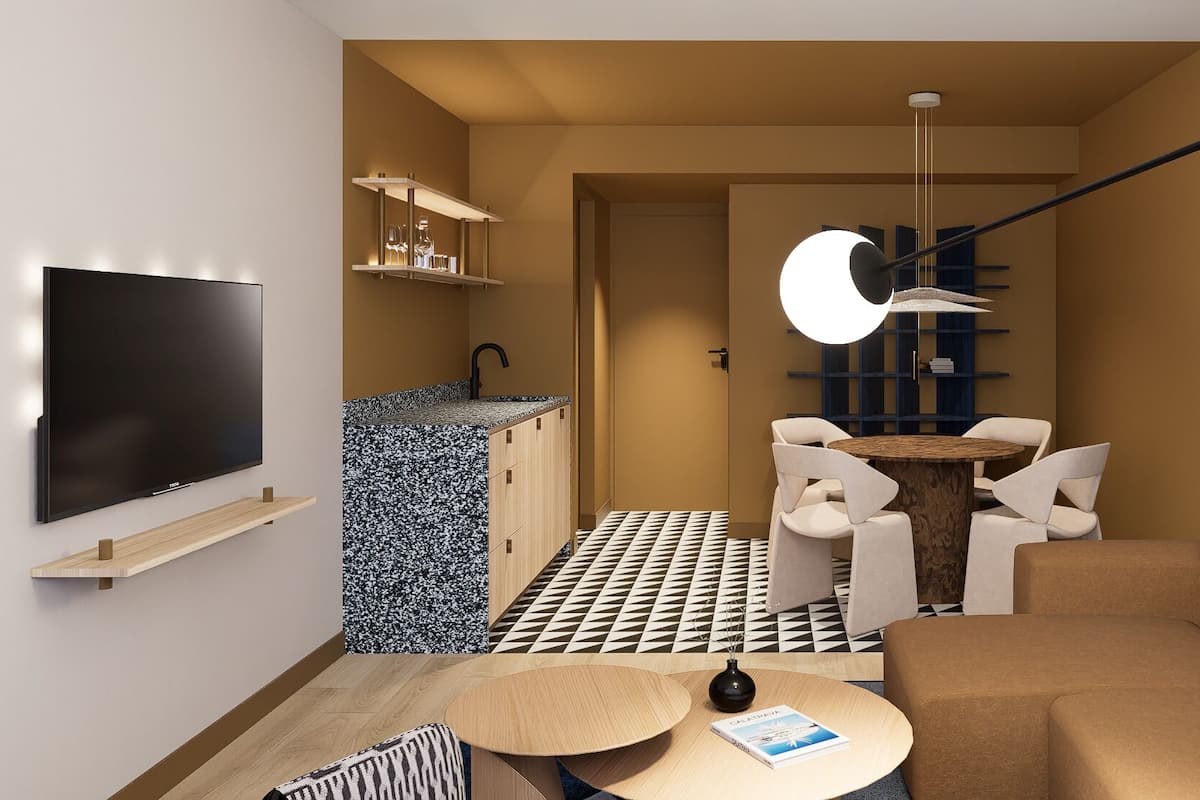 Suite, 1 llit doble (Separate Lounge Area) | Sala d'estar | Televisor LCD de 32 polzades amb canals per satèl·lit i televisor