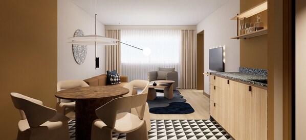 Suíte, 1 cama de casal (Separate Lounge Area) | 1 quarto, cofres nos quartos, escrivaninha