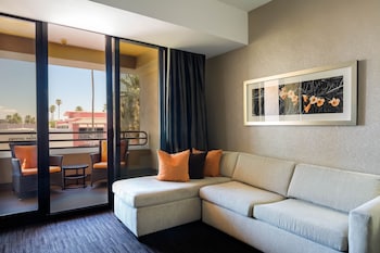 Hotel room view looking out at Hyatt Palm Springs