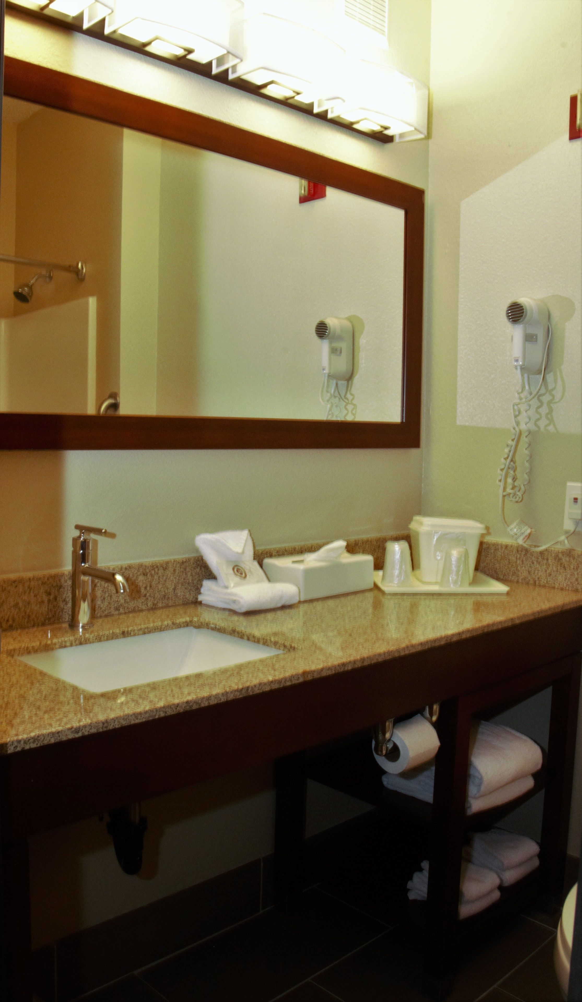combined shower/bathtub, eco-friendly toiletries, hair dryer, towels