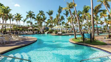 2 outdoor pools, open 7:00 AM to 10:00 PM, pool umbrellas, sun loungers