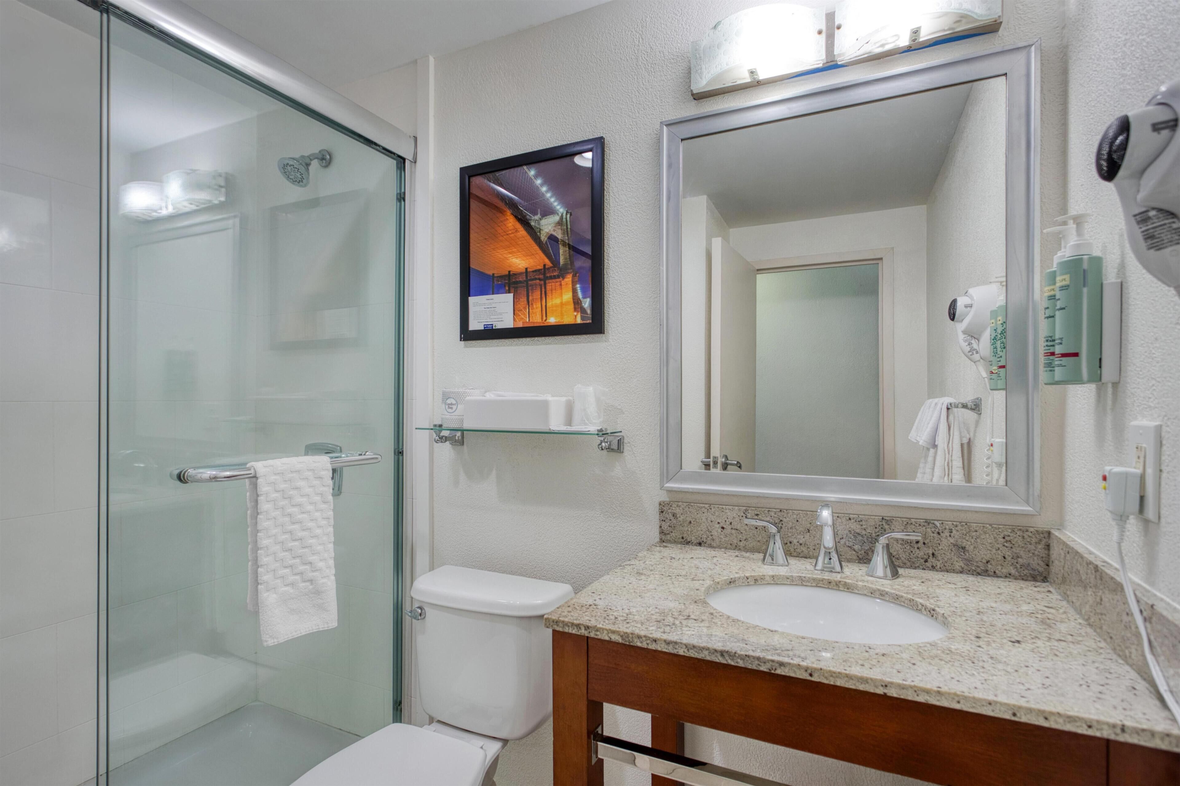 Standard Room, 2 Double Beds, Non Smoking, Refrigerator & Microwave | Bathroom | Combined shower/tub, eco-friendly toiletries, hair dryer, towels