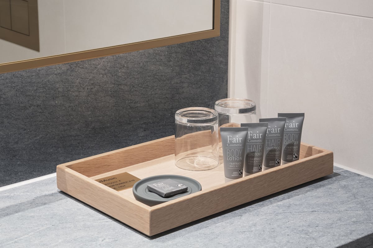 free toiletries, hair dryer, towels, soap