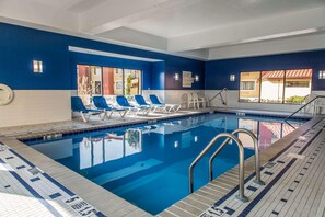 Indoor pool, open 9:00 AM to 10:00 PM, pool loungers
