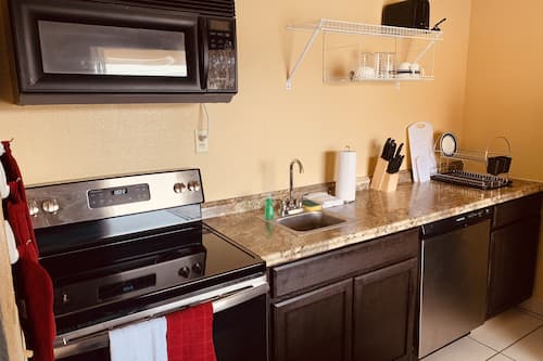 Mini-fridge, microwave, coffee/tea maker