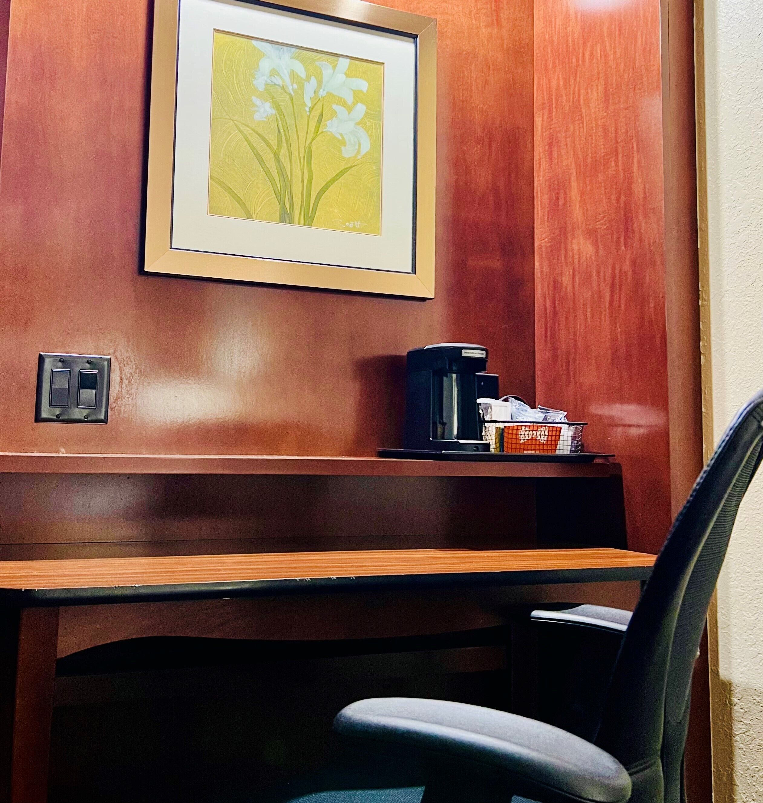 desk, laptop workspace, iron/ironing board, free cots/infant beds