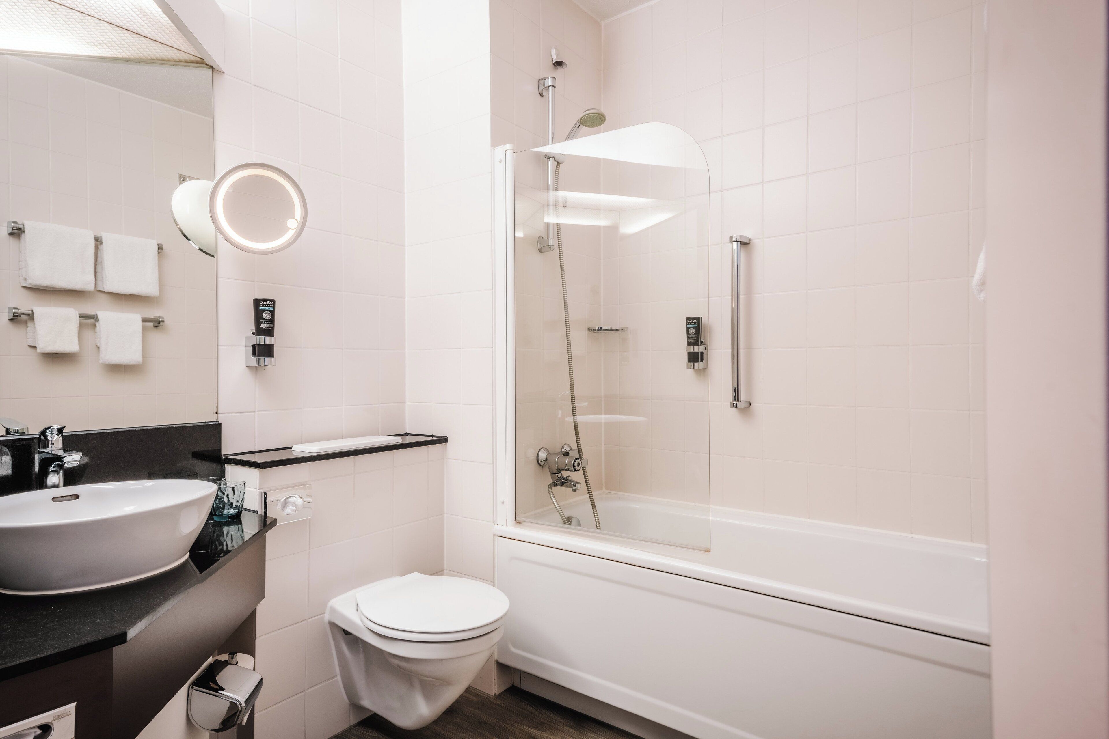 comfort room | bathroom | shower, hair dryer, towels