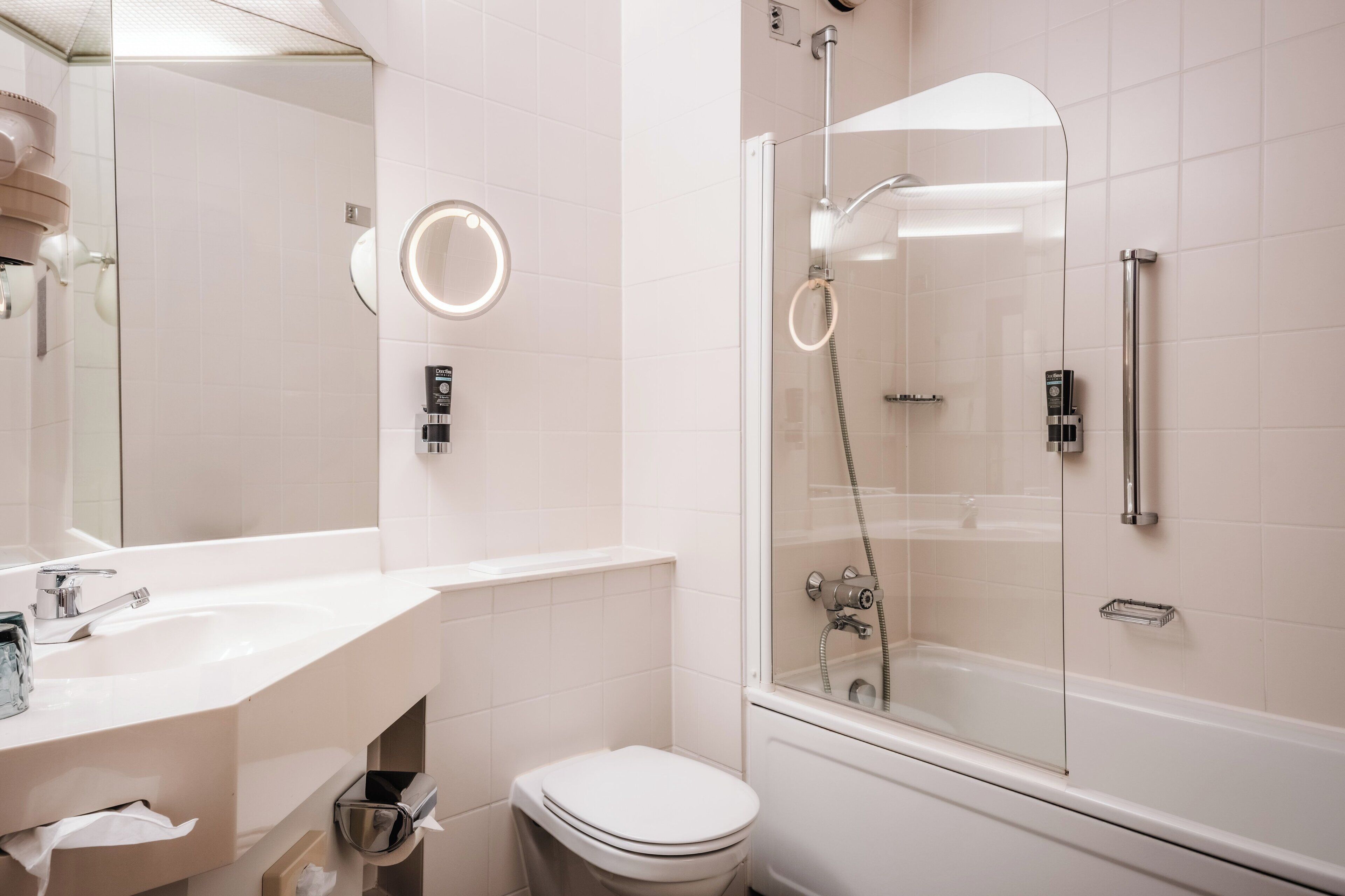 superior room | bathroom | shower, hair dryer, towels