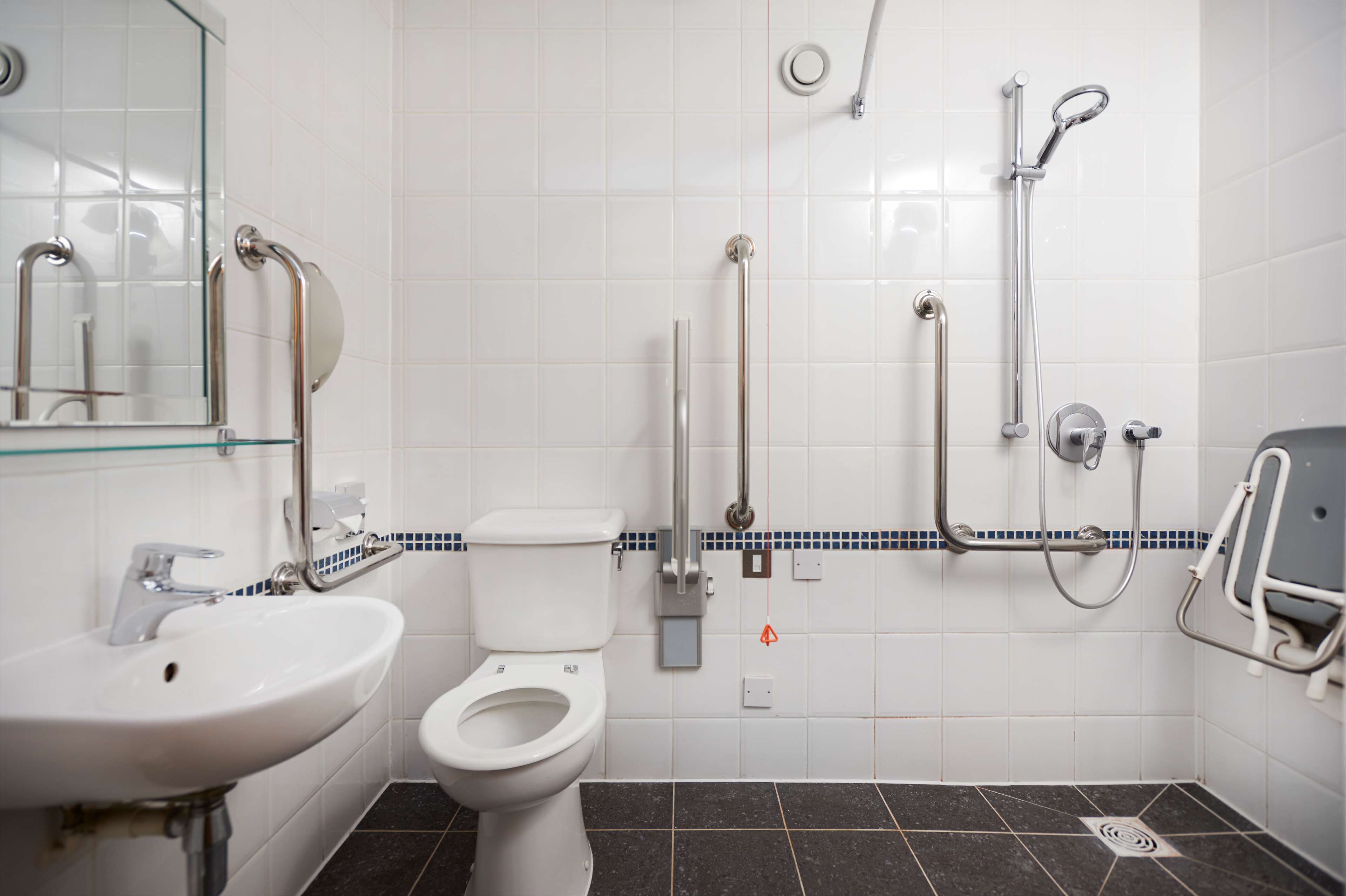 combined shower/bathtub, free toiletries, hair dryer, towels