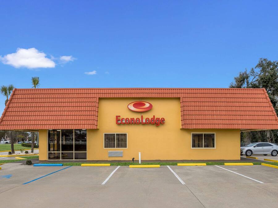A yellow building with a red roof and a Target logo, labeled "EconoLodge."