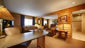 Cabaña, 1 cama King size y sofá cama | 1 habitación, escritorio y espacio para trabajar con laptop 