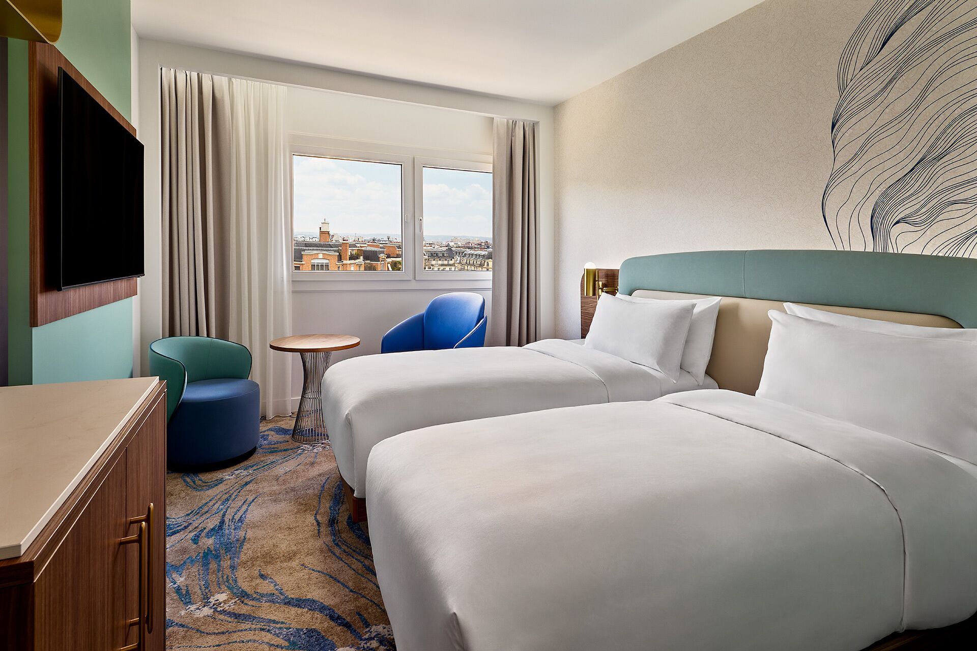 이그제큐티브룸, 싱글침대 2개 | 미니바, 객실 내 금고, 각각 다른 스타일의 인테리어, 각각 다르게 가구 비치