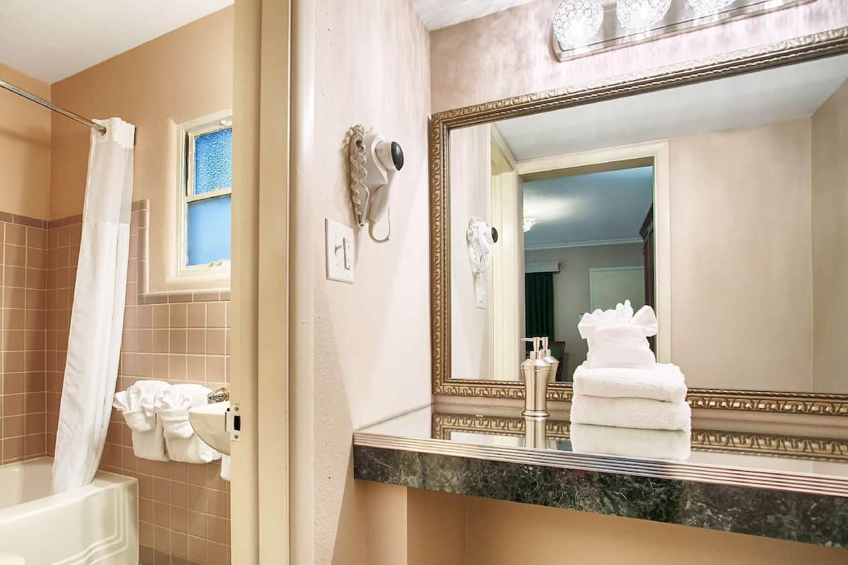 Bathroom | Combined shower/tub, free toiletries, hair dryer, towels