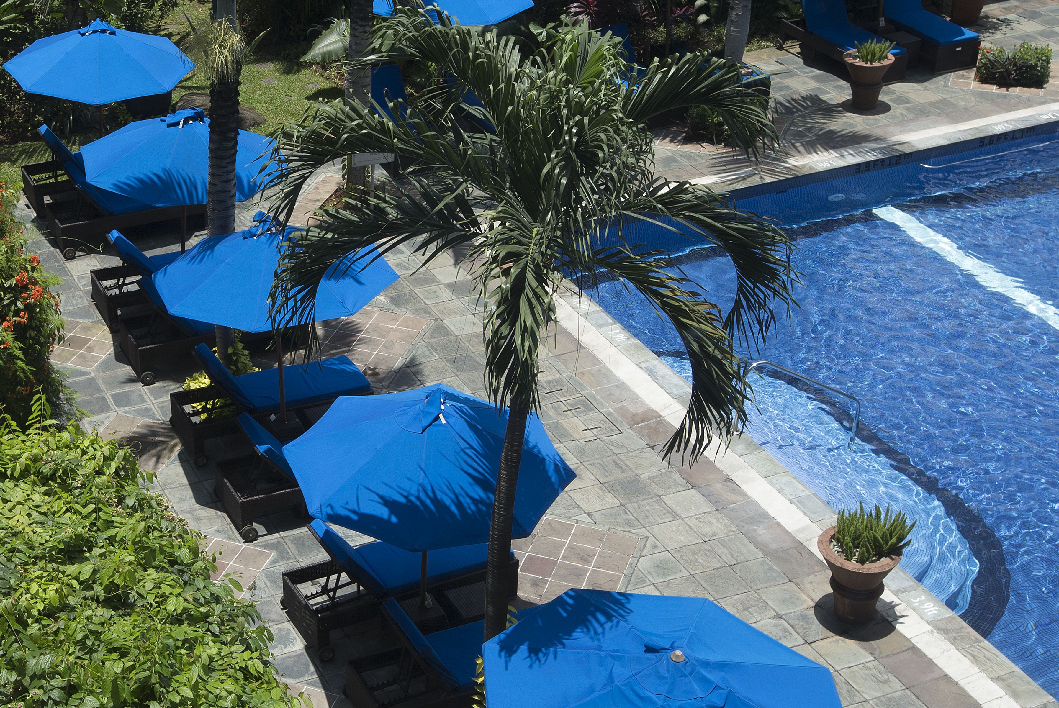 2 outdoor pools, open 6:00 am to 8:00 pm, pool umbrellas, pool loungers