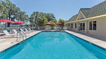 Outdoor pool, open 8:30 AM to 8:30 PM, sun loungers