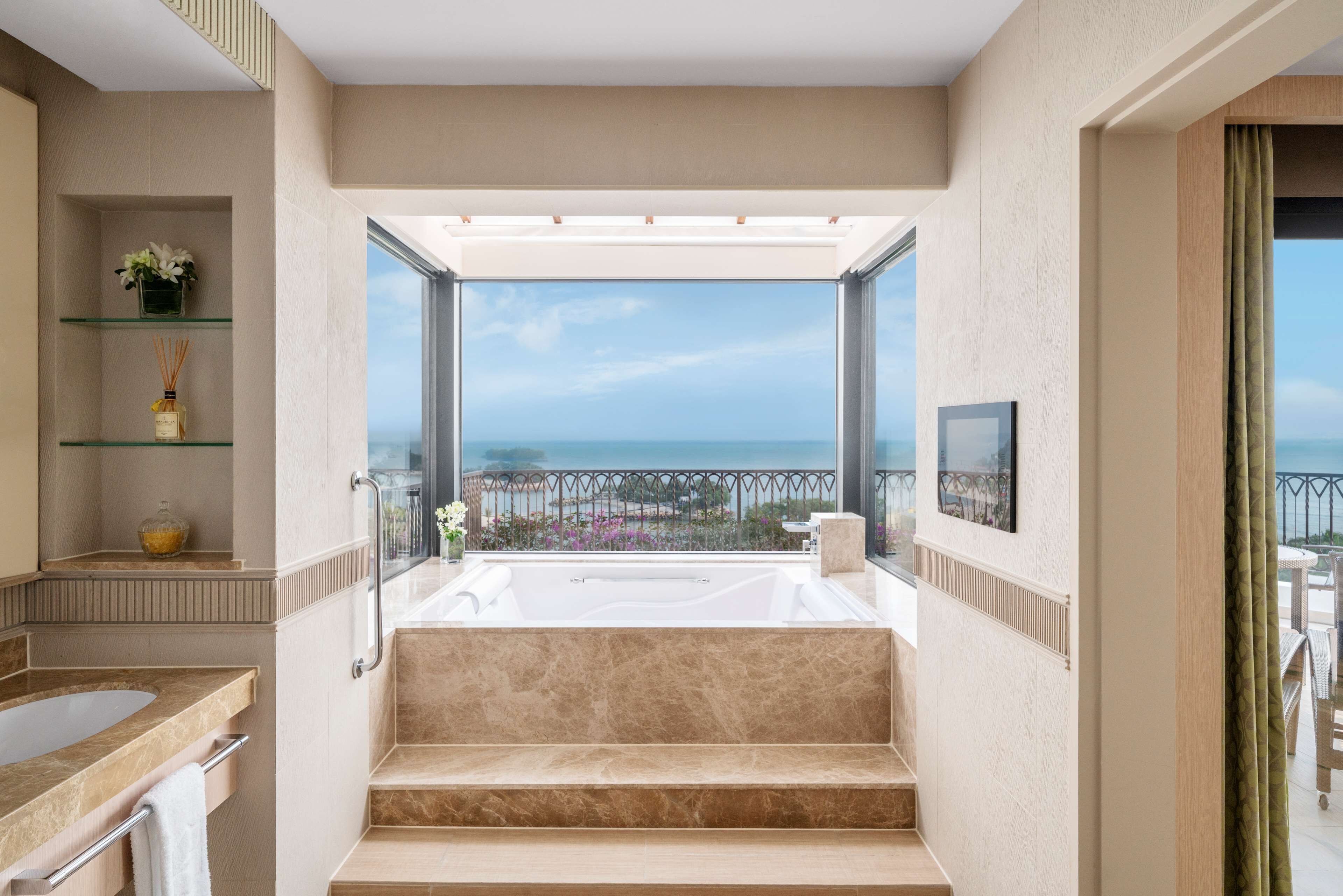 presidential suite (sentosa) | bathroom | eco-friendly toiletries, hair dryer, bathrobes, slippers