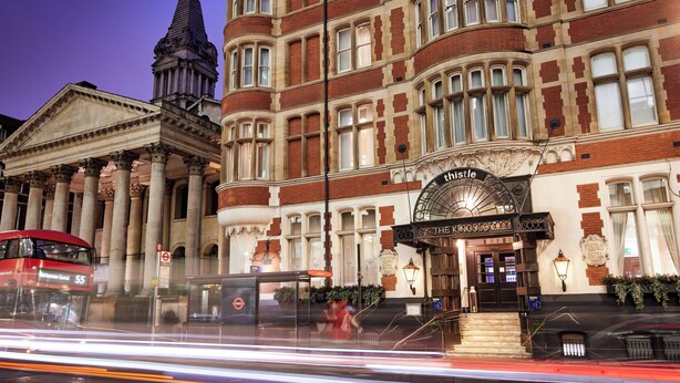 A historic building with a prominent entrance labeled "The Kingsway Hotel." - Thistle London Holborn (London)