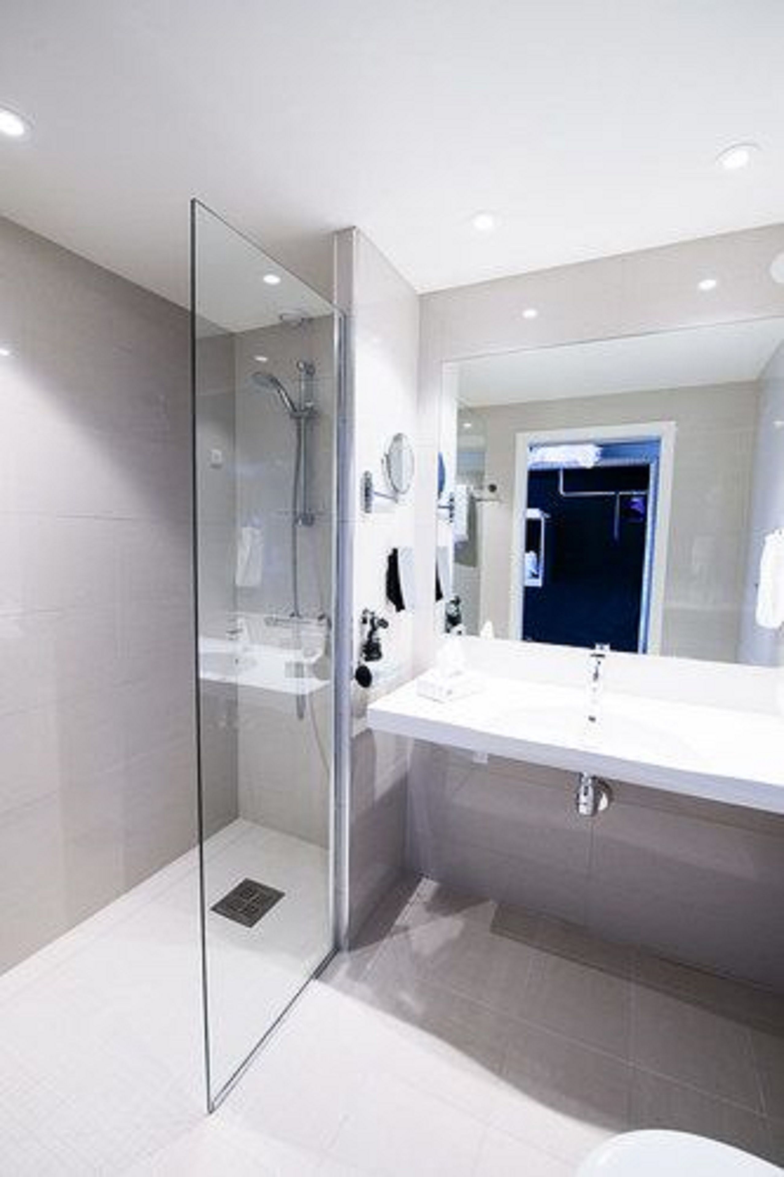 hair dryer, towels, toilet paper