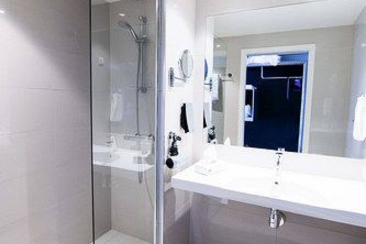 hair dryer, towels, toilet paper