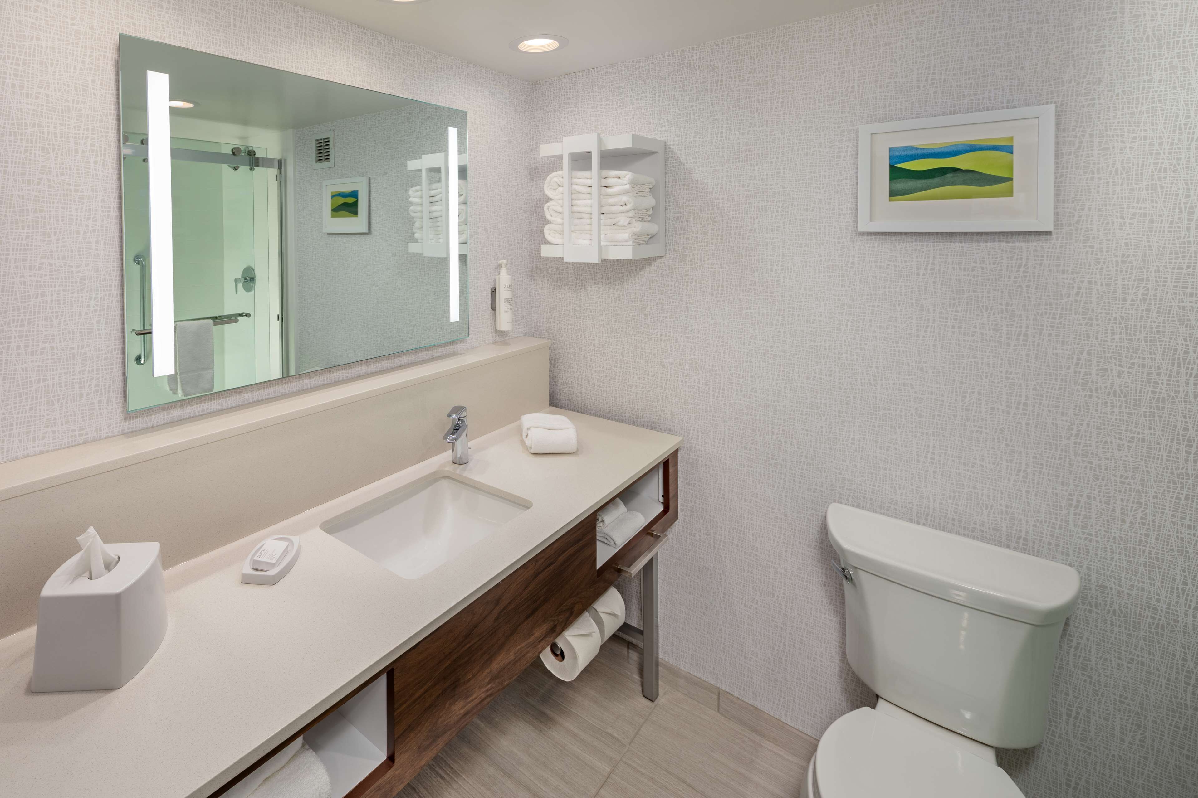 eco-friendly toiletries, hair dryer, towels, soap